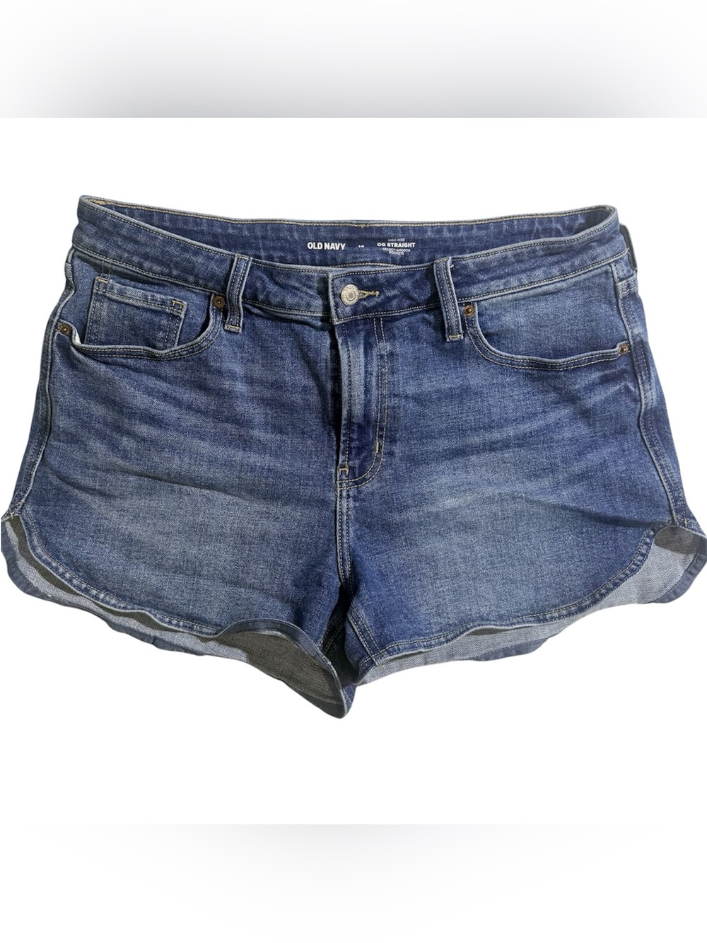 Old Navy High Rise OG Straight Denim Shorts Dolphin Hem Womens 14